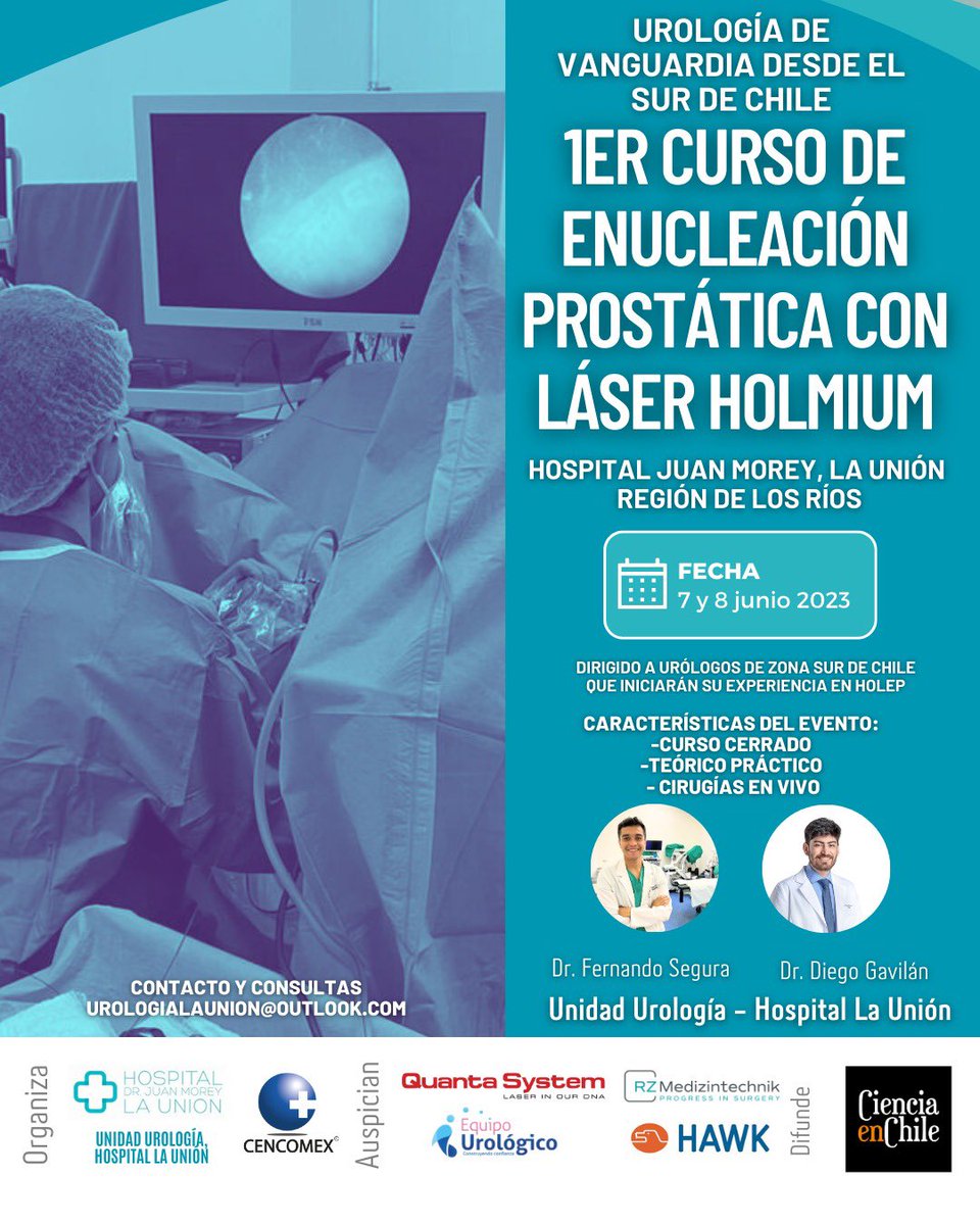 fseguradiazURO's tweet photo. 💥 Contento de participar 
“Primer Curso de Enucleacion Prostática con Láser Holmium”

Primera actividad de este tipo que se realizara en la  Zona Sur de Chile 🇨🇱. 

#holep #slimholep #Milep #urology 

Gracias por la confianza @UCencomex @quanta_system @RzGmbh https://t.co/MQXFpnsnxi