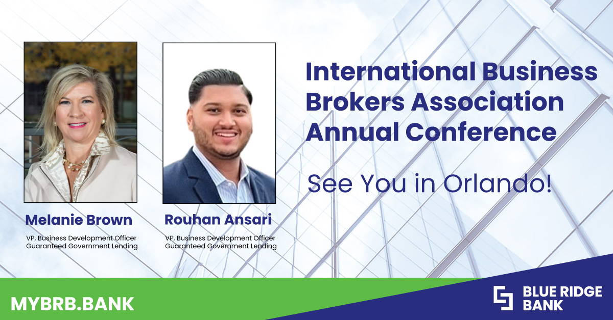Our Government Guaranteed Lending team is excited to see you at the International Business Brokers Association Annual Conference in Orlando, Florida, on May 19-21, 2023. The conference brings together the best in Business Brokerage for education and connections. #teamBRB