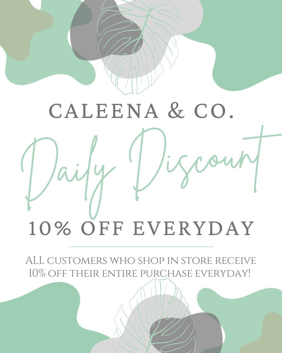 Caleena's tweet photo. ✨DAILY DISCOUNT✨ 10% off EVERYDAY when your shop in store! 💚
- 
8720 E. Market St. Suite 8 Warren, OH 44484
-
#caleena_co #jewelry #finejewerly #engagement #boutiquestyle https://t.co/oodqjfEYoo