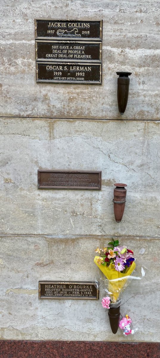 matthewglidden's tweet photo. TIL that Mel Tormé and Heather O'Rourke are memorialized about 10' apart. I felt the heart of @MrPope hovering near. https://t.co/EYjnZuNXNh