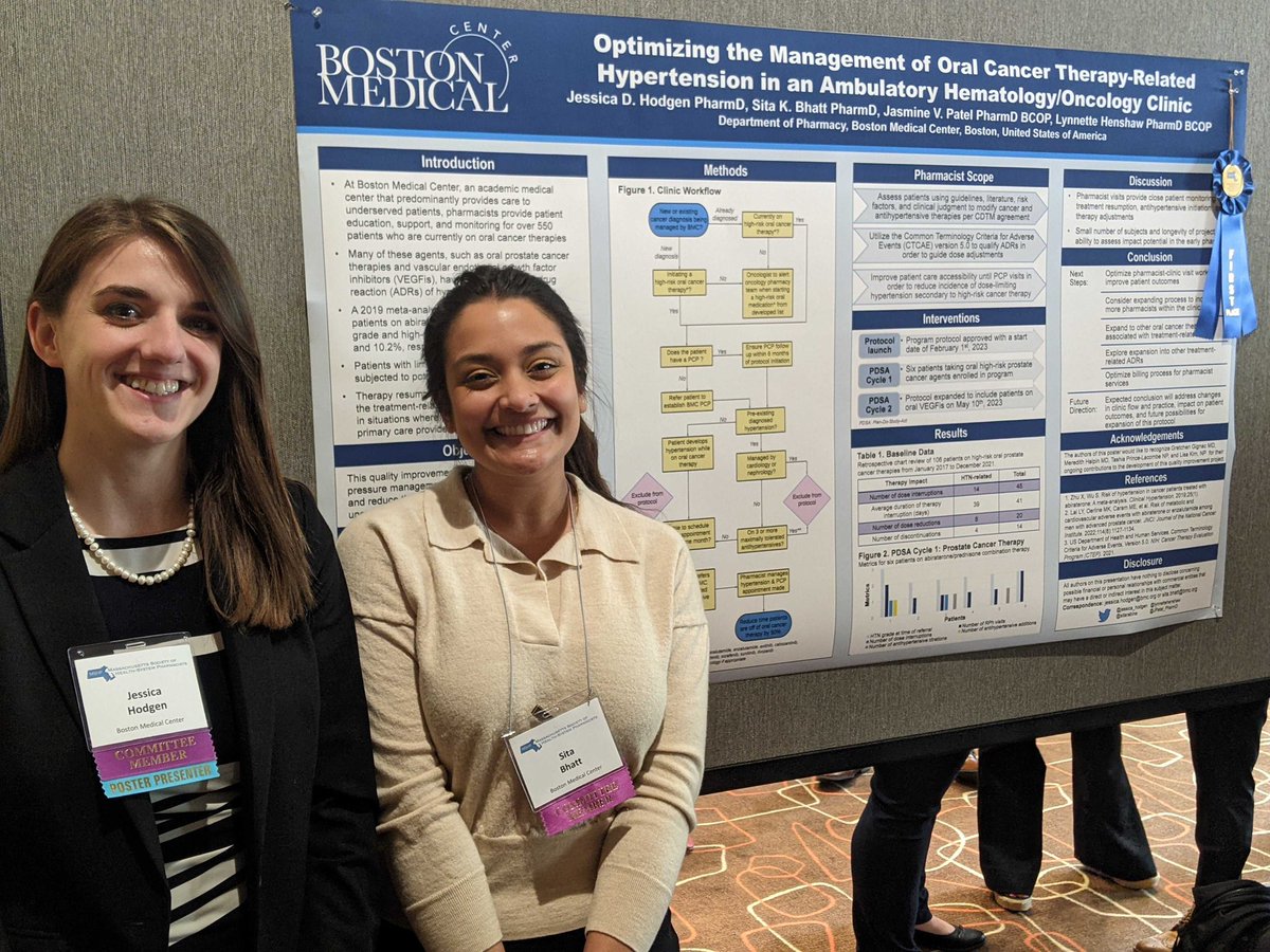 Congratulations to @sitarabine and @jessica_hodgen for the first place poster @MAPharmacists #MASHP23 annual meeting! Excellent project expanding the pharmacists scope, enhancing patient safety and access to oncologic therapies! #PharmRes #TwitteRx