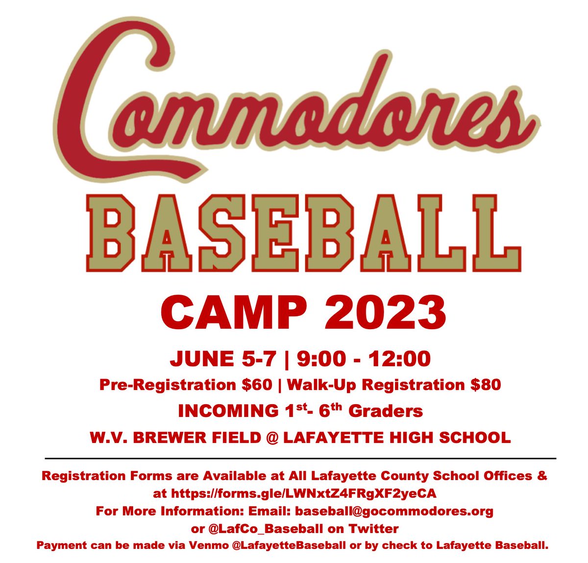 LafCo_Baseball's tweet photo. Summer is almost here and registration for our Commodore Baseball Camp is now open. 

https://t.co/4IlsOsxx0N https://t.co/foOpZCGL3d