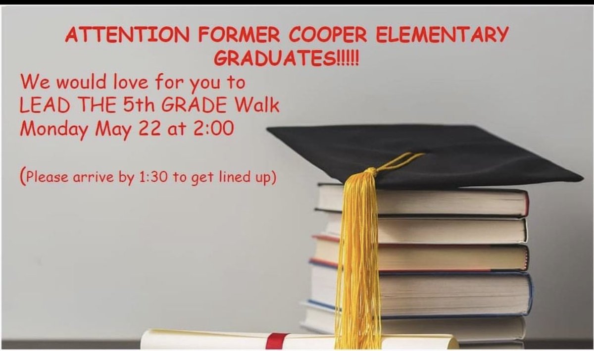 ArcherHSTigers's tweet photo. Attention: Former Cooper Elementary Grads!! #5thgradewalk #Graduates https://t.co/LwF5nLJzxp