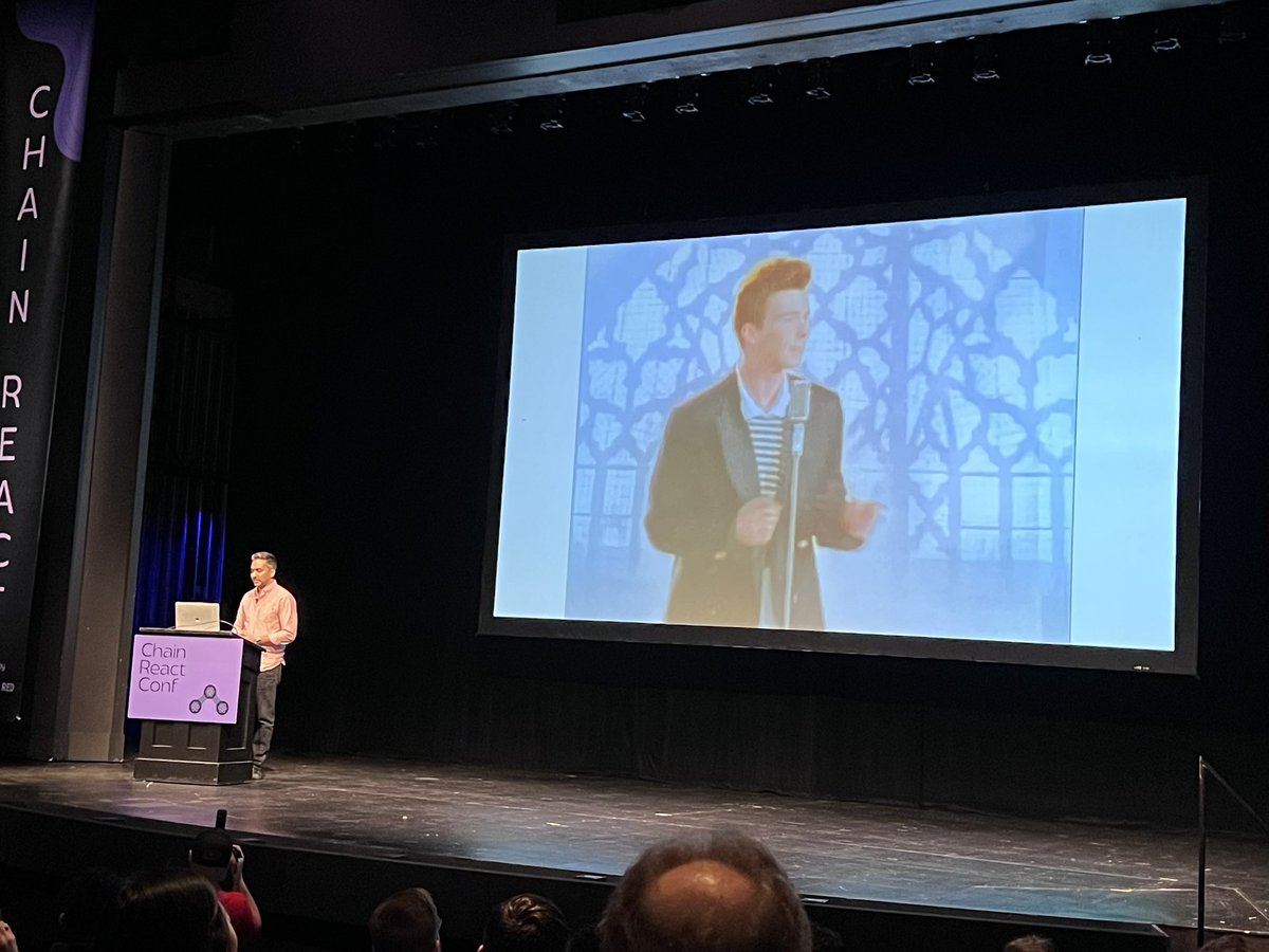 moyessa's tweet image. Did @tazsingh just #rickroll all of #ChainReact2023?! Yes, yes he did.