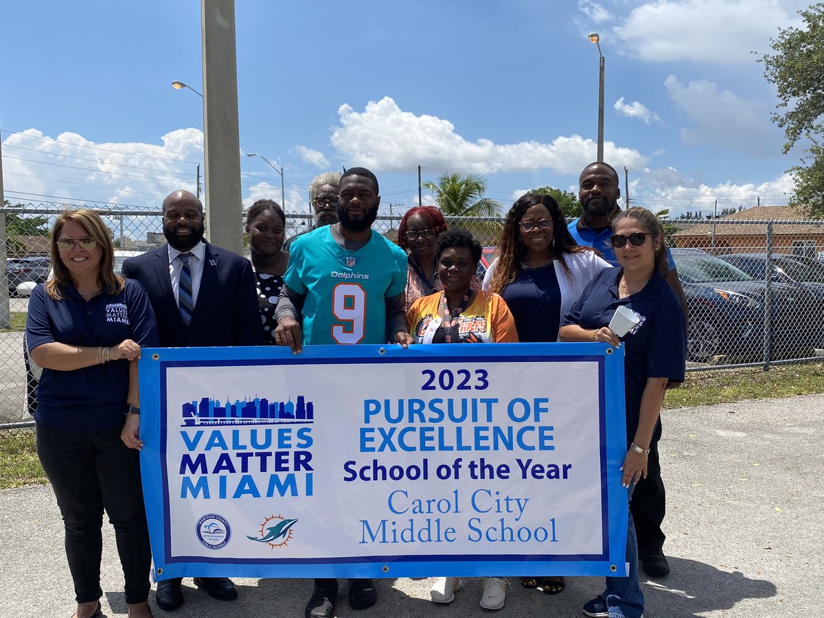 This year <a href="/CCMSChiefs/">Carol City Middle</a> has been in Pursuit of Excellence and they have succeeded! Congratulations on being named the 2023 #ValuesMatterMiami Pursuit of Excellence School of the Year! <a href="/NoahIgbinoghene/">Noah Igbinoghene</a> <a href="/MDCPS/">Miami-Dade Schools</a> <a href="/MDCPSNorth/">M-DCPS North Region</a> <a href="/SuptDotres/">Jose L. Dotres, Ed.D.</a> <a href="/LDIAZ_CAO/">Lourdes Diaz</a> <a href="/AlayonSally/">Sally J. Alayon</a> <a href="/FinsOffTheField/">Miami Dolphins Foundation & Community Relations</a>