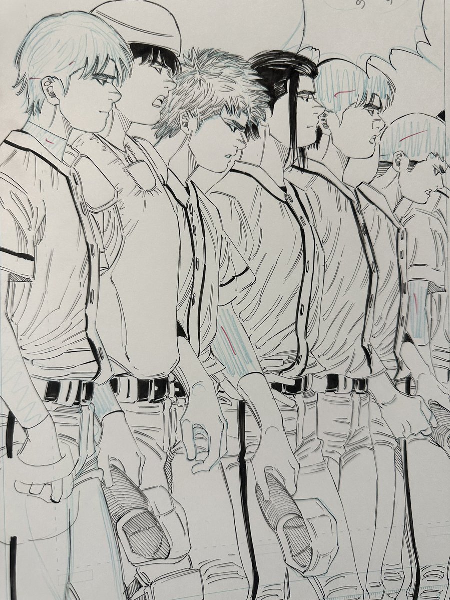BUNGO352話ペン入れ2日目。 本日は流山シニアの皆さんをコツコツと。 締め切りに余裕はあるんですが、今週のスタッフさんを呼ぶスケジュールを決めちゃってるので追い詰められてます🥹 ハイボール!