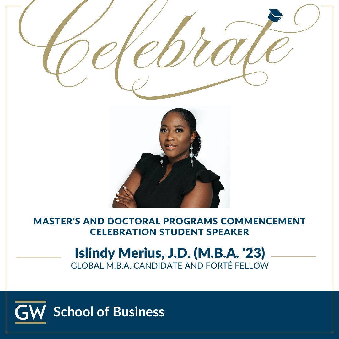 gwbusiness's tweet photo. We’re excited for our 2023 GW School of Business Master’s and Doctoral Celebration speakers!

Keynote Speaker: Hans Vestberg, Chairman and CEO of @Verizon 

Student Speaker: Islindy Merius (MBA '23)

#GWSBgrads2023 #GWSBgrads23 #GWCommencement https://t.co/zwekFF0eaH