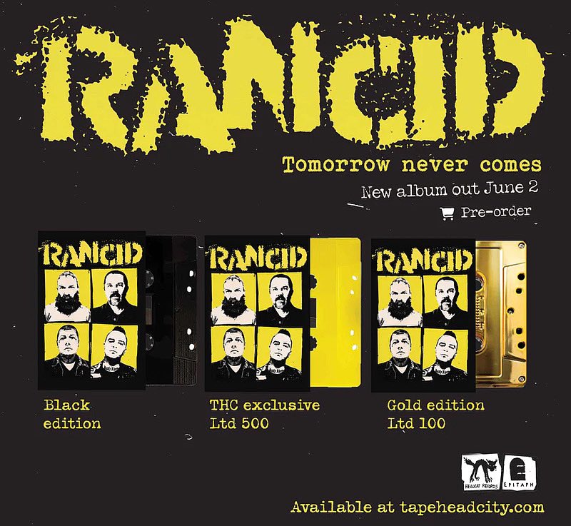 It's not every day you get to announce you’ve been working with one of your favorite bands, but today is that day! 

New Rancid album “Tomorrow Never Comes” out on cassette June 2! Pre-order now! And it’s awesome! <a href="/Rancid/">RANCID</a> <a href="/epitaphrecords/">Epitaph Records</a> <a href="/RootsRadicals01/">Lars Frederiksen</a> 
tapeheadcity.com/collections/al…