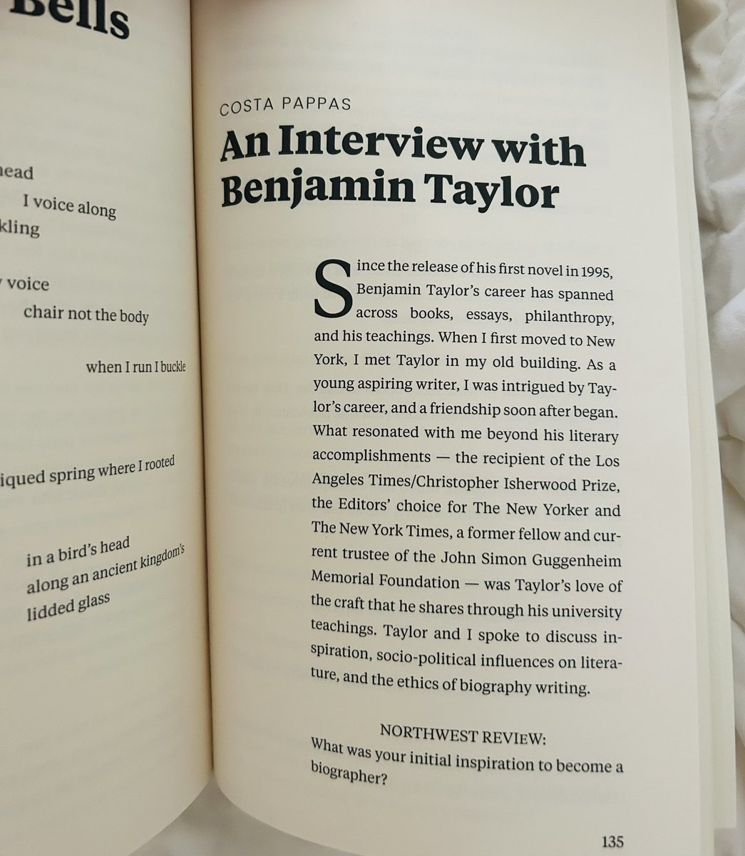 Costa (@costabpappas) on Twitter photo Surreal to see my words on paper for the first time… I had the opportunity to interview my former neighbor Dr. Benjamin Taylor for <a href="/nw_review/">Northwest Review</a> on the ethics of biography writing. Special thanks to the wonderful EIC <a href="/stevie_tremaine/">S. Tremaine Nelson</a> for making this happen! Surreal to see my words on paper for the first time… I had the opportunity to interview my former neighbor Dr. Benjamin Taylor for <a href="/nw_review/">Northwest Review</a> on the ethics of biography writing. Special thanks to the wonderful EIC <a href="/stevie_tremaine/">S. Tremaine Nelson</a> for making this happen!