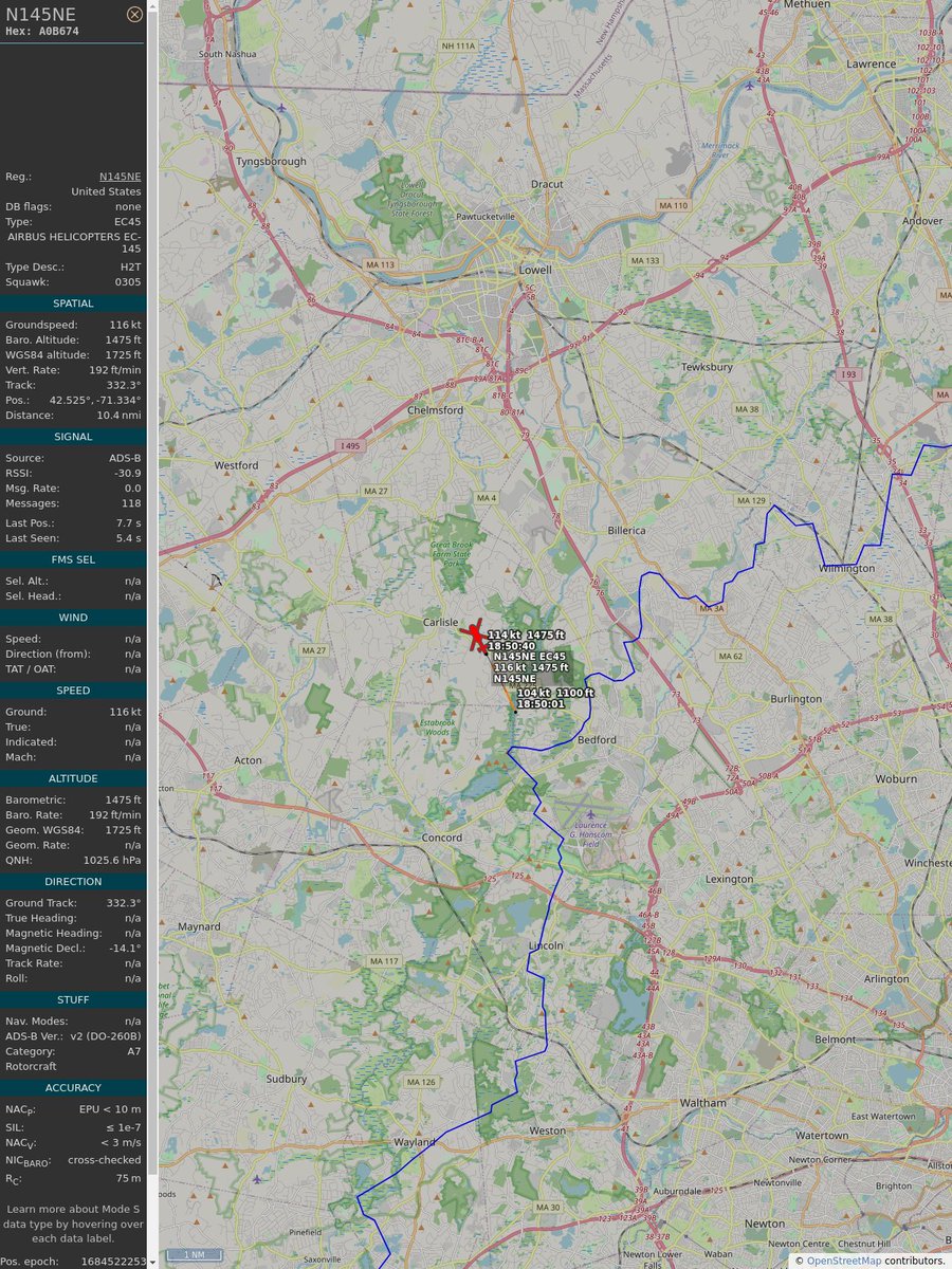 #PlaneAlert ICAO: #A0B674 Tail: #N145NE Flt: #N145NE Owner: #BostonMedFlight Aircraft: #Eurocopter EC145 2023/05/19 14:50:35 #EC45 #AirAmbo #MedicalEvac #SavingLives bostonmedflight.org globe.adsbexchange.com/?icao=A0B674&s…