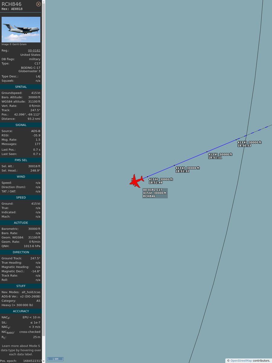 #PlaneAlert ICAO: #AE0818 Tail: #000182 Flt: #RCH846 Owner: #USAF Aircraft: #C-17A Globemaster III 2023/05/19 14:50:24 #C17 #TacticalAirlift #Globemaster #ToFlyFightAndWin airforce.com globe.adsbexchange.com/?icao=AE0818&s…