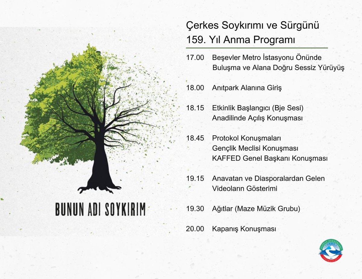 #21Mayıs1864 Çerkes Soykırımı ve Sürgünü’nün 159. Yılı Anma Programı’nda #BununAdıSoykırım demek için sen de Ankara Anıtpark'ta ol.