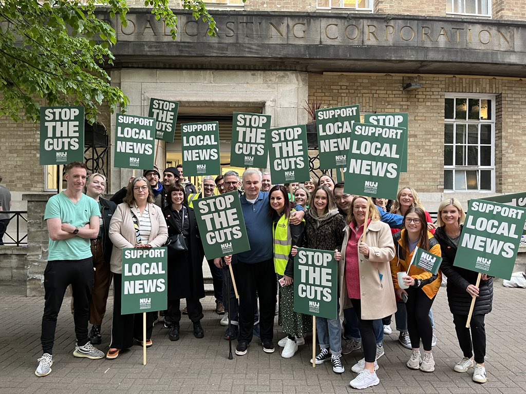 8pm update: Support from <a href="/EamonnHolmes/">Eamonn Holmes OBE</a> for <a href="/NUJofficial/">NUJ</a> one-day strike at BBC NI in Belfast.