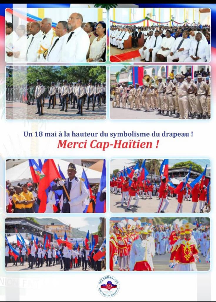 ExclusiveInfo90's tweet photo. Gouvènman Ayisyen montre li satisfè pou fason fèt Drapo a dewoule nan vil Kap Ayisyen pou 220èm anivèsè bikolò a. PM Ariel Henry , kontinye ankouraje tout moun pou mete tèt yo ansanm pou rezoud diferan kriz kap brase bil peyi a. https://t.co/JgfkLwQG7H