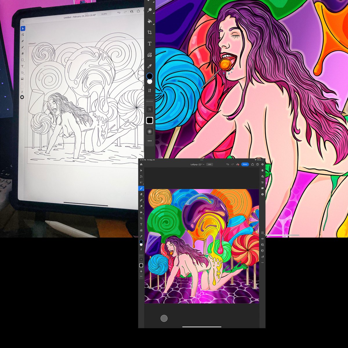 No one wanted to collaborate on Lollipop Girl, so I took a shot at coloring and shading her myself.

What do you think? Make her an nft? 

#nft #nftart #NFTCommunity #digitalartwork #nftcollectors #NFTdrop #NFTCollection