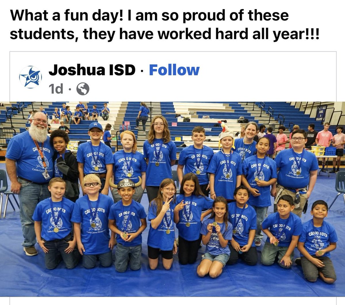 CaddoGrove's tweet photo. Caddobots Go!  Special thanks to Ms Christiansen and Mr D for coaching these amazing students. #CGEAwesome https://t.co/oAKeEpo2GR