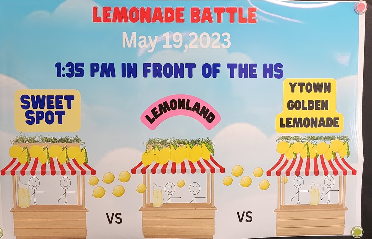 Today, my students raised $1250 today for Captain Kenneth Sgroi's family. <a href="/Lemonland111/">Lemon land</a> sold $688, @Ytowngoldenlemonade sold $480, <a href="/YHS_Sweet_Spot/">Sweet spot</a>  sold $302 and Mr. Mac's other students donate $188. $1658 in sales less $408 in supplies. Thank you to YPD. Awesome showing!!!