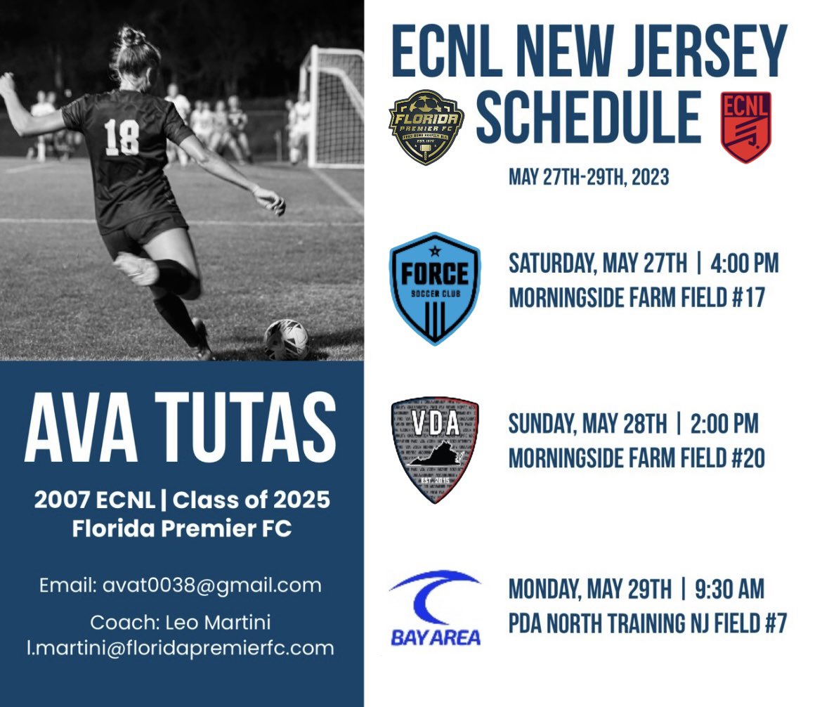 avatutas23's tweet photo. #ECNLNJ is right around the corner! Super excited to play my first games with @florida_premier!! Check out our schedule⬇️⬇️ @ECNLgirls #ecnl #fpfc https://t.co/R6C45EWghF