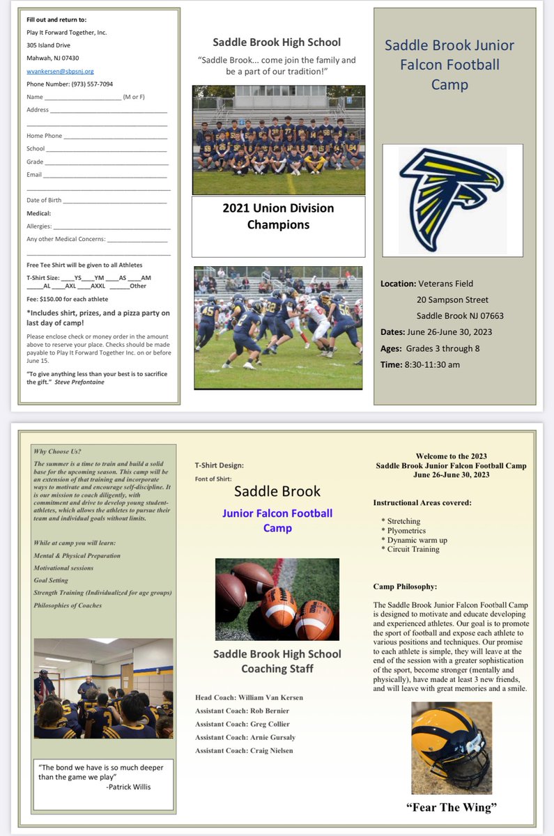 Football Summer Camp Registration is open.
