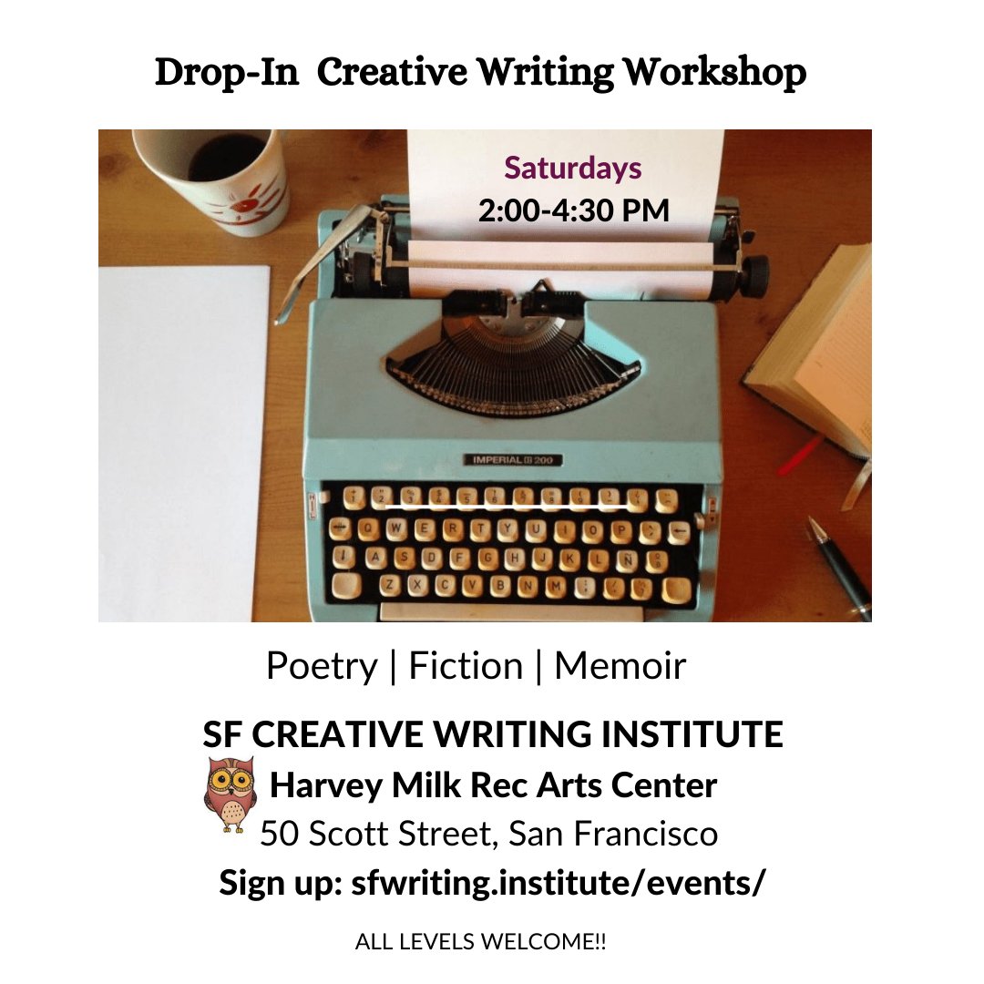 Join us tomorrow for our special Drop-In Creative Writing Workshop featuring Cassandra Rockwood Ghanem! 

Write new work in this fun in-person creative writing workshop. 

Hope to see you there!

sfwriting.institute/events/may-202…