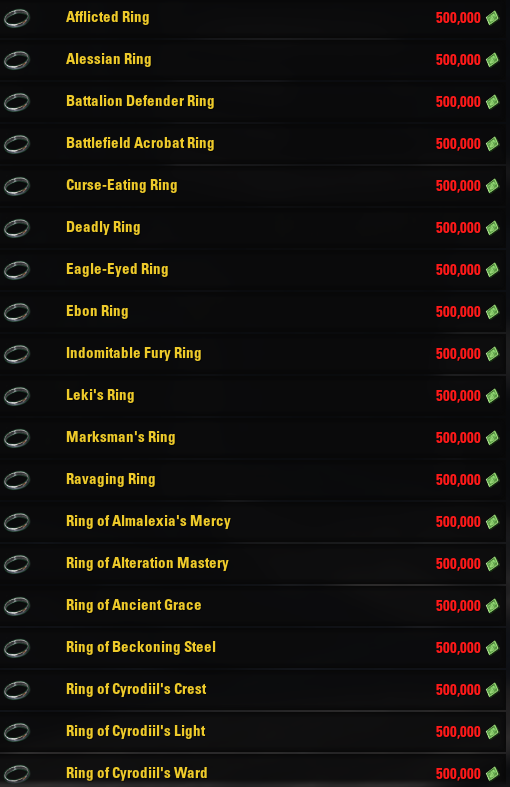 Gold_Vendor's tweet photo. This one is back with this week's Gold Vendor items. Last week was necklaces, this week is rings, get them while they are here! As always Adhazabi hopes there is something you can use, particularly for Whitestrake's Mayhem. 

@TESOnline #ESOFam #ElderScrollsOnline https://t.co/H5WJf2ZBgw