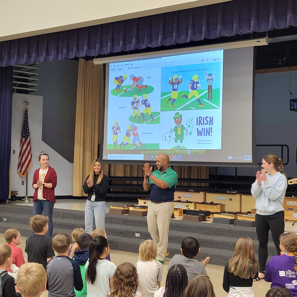 HTruckowski's tweet photo. @ElsieRogersES with @blklep1, @cmecampbell &amp; @Mrs_Foxsays  celebrating our journey towards 1,000,000 reading minutes.  @TimRasinski1 would be proud of how far we've come! #PHMexcellence 
#GoRoadrunners #GameDay #readingrocks 
📚💚💛👏 https://t.co/5OSrgoPvbg