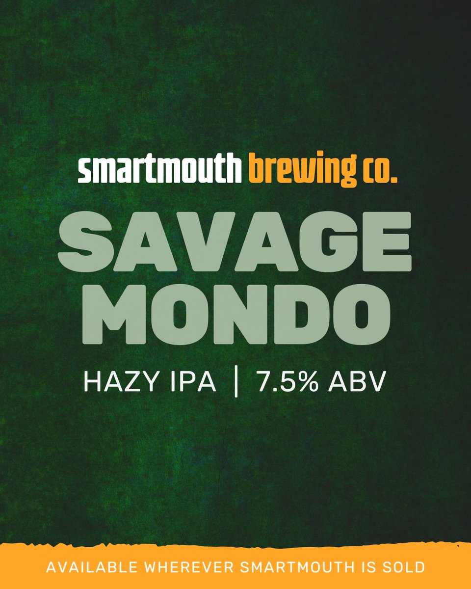 smartmouthbeer's tweet photo. IT'S OK TO BE A LITTLE SAVAGE 🍃

Savage Mondo Hazy IPA is loaded with Citra, Centennial, and Idaho hops for a light and smooth body make this a crushable brew 👌

Aromas of apricot, mango, pineapple, and lemon zest lighten up the hops for a fruity punch 👊 https://t.co/mm6hjMsXZy