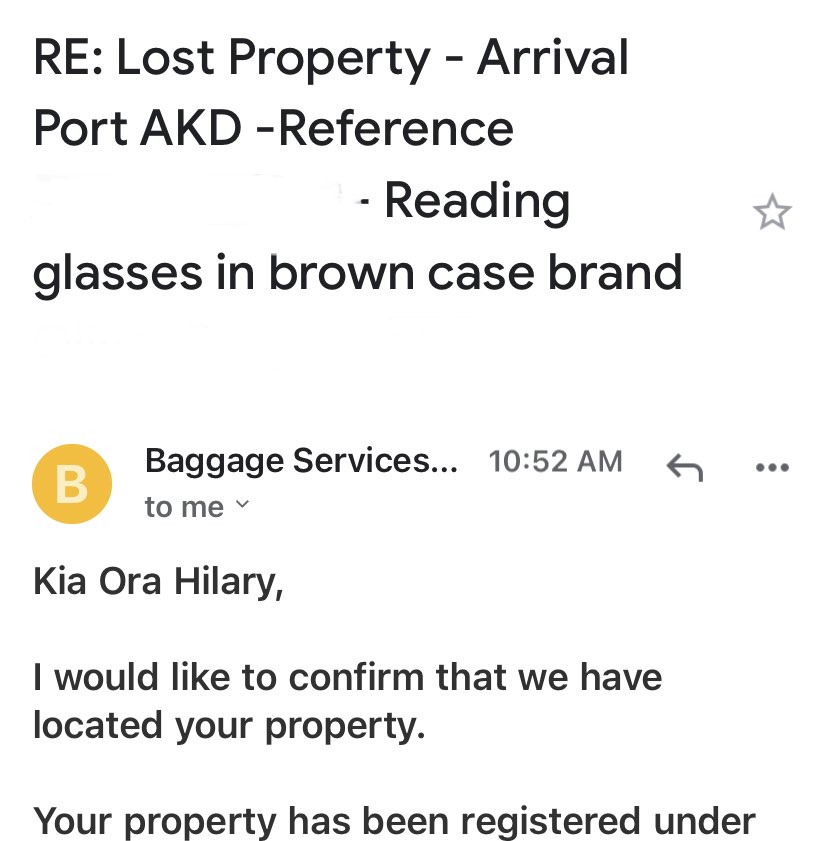 To Liz and the absolute legends at @FlyAirNZ baggage services, thank you! I really wasn’t sure I’d ever see those glasses again.