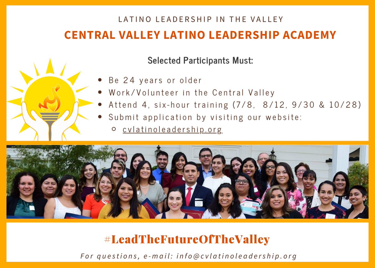 CVLLAcademy's tweet photo. 🔉ALERT: Call for applications! 

Join us in celebrating our culture, fostering inclusivity, and cultivating the next generation of  Latino/a trailblazers of the Central Valley. 🌍

Apply: https://t.co/idKcn9ixM5 
Deadline: Friday, June 23, 2023 at 5pm PST https://t.co/Dkf8nx1RRG