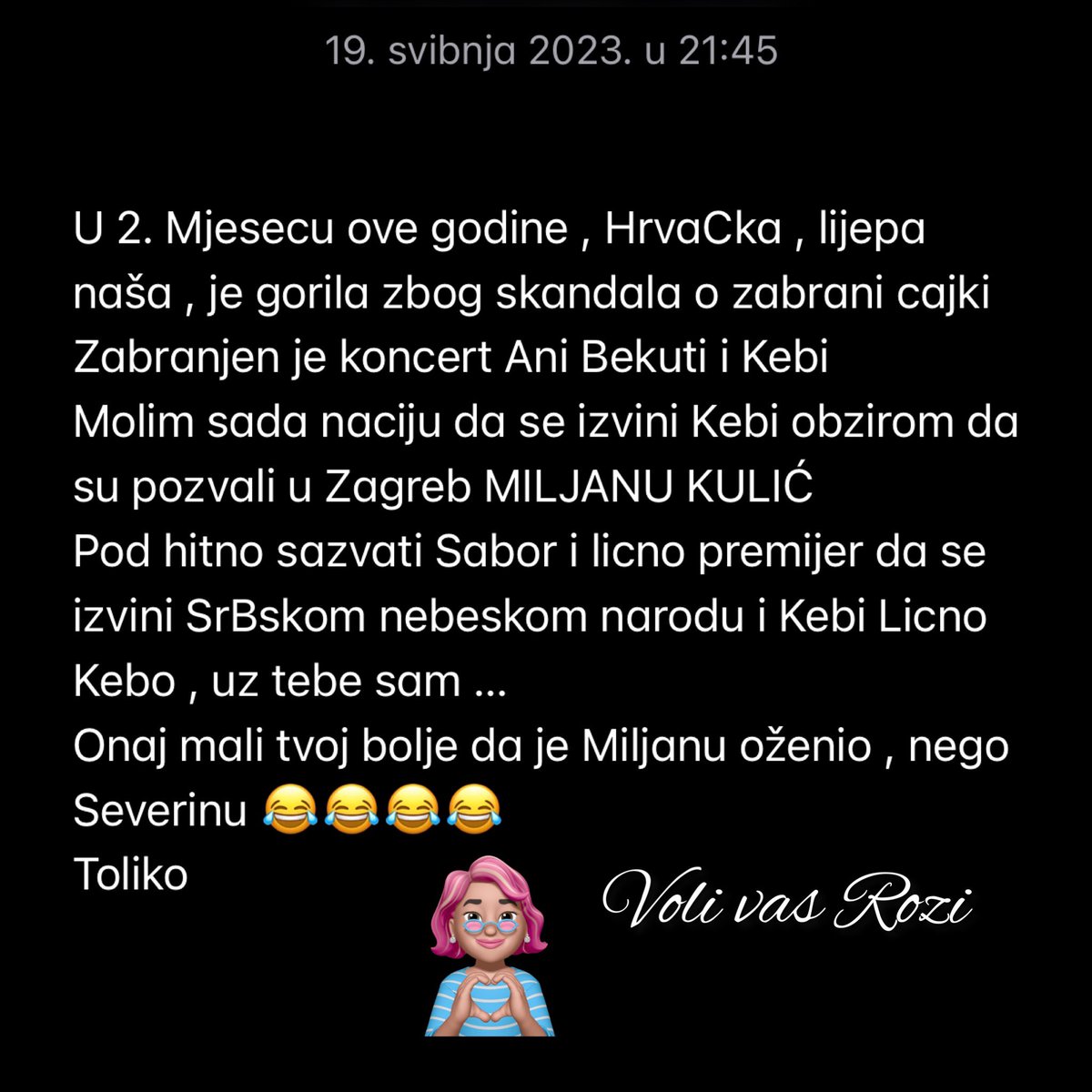 BozeIzlogujMe's tweet photo. #cajke 
#hrvatska
#keba
#anabekuta
#miljanakulic
#zadruga
#hrvatskisabor 
#srbija 
#severina https://t.co/rIplg5W1oh