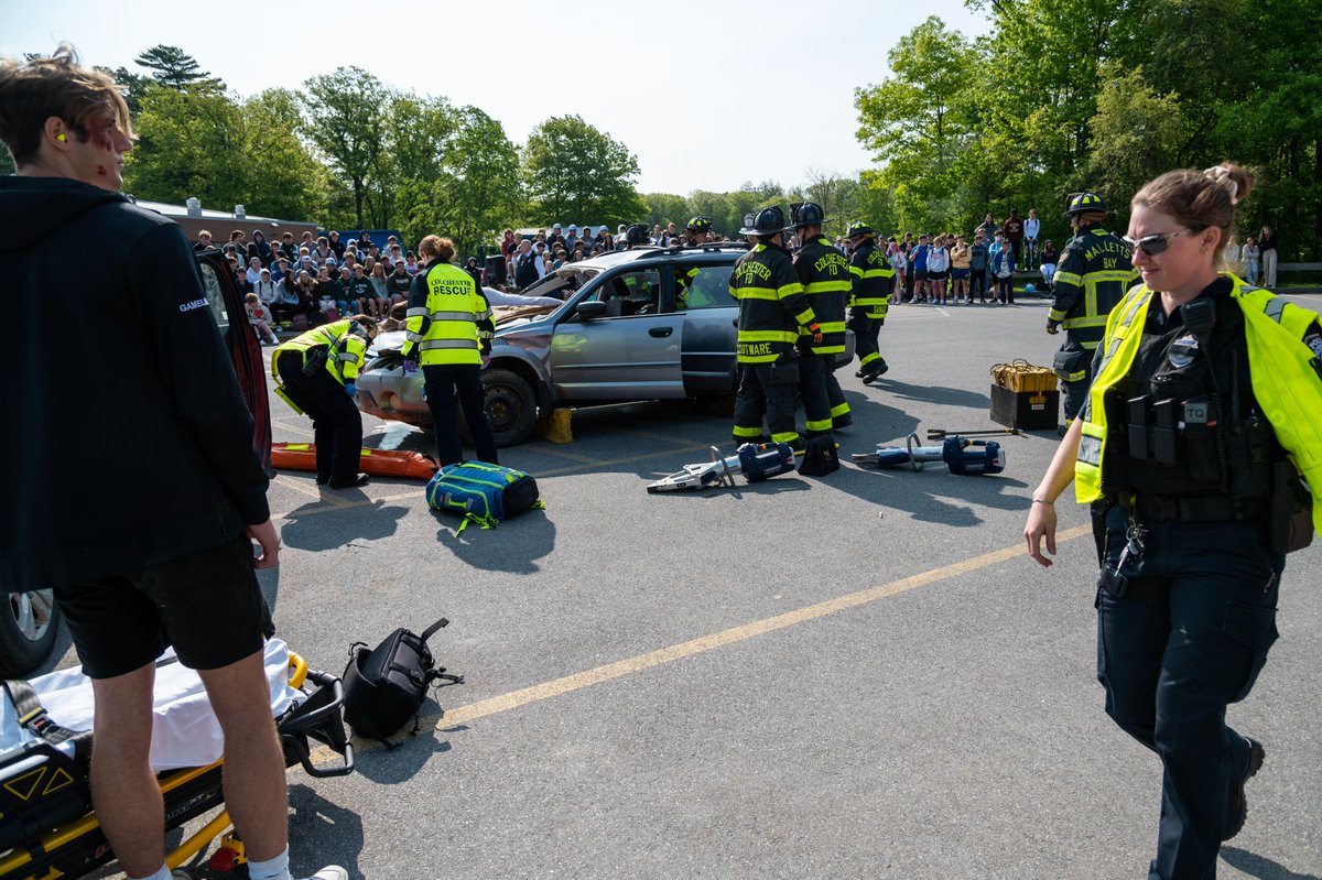 Incredible display of community to show our Lakers how much we care about their safety and well-being heading into prom weekend. Our town's first responders participated in today's "mock crash" to help teach our 11th&amp;12th graders to Make Good Choices. #wearecolchester #vted
