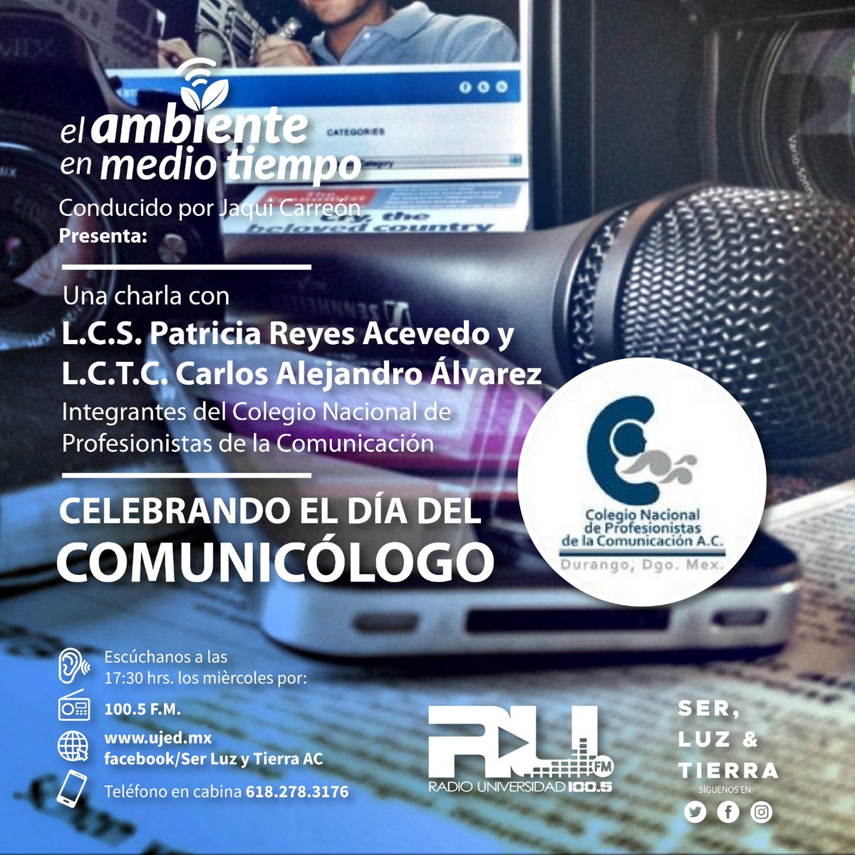 jkcalu's tweet photo. En días pasados fueron invitados integrantes de la CONACOMP a mi programa El ambiente en medio tiempo, para hablar sobre el día del Comunicólogo. Puedes ver la entrevista por facebook en serluzytierra https://t.co/X6zpbx9Zj9