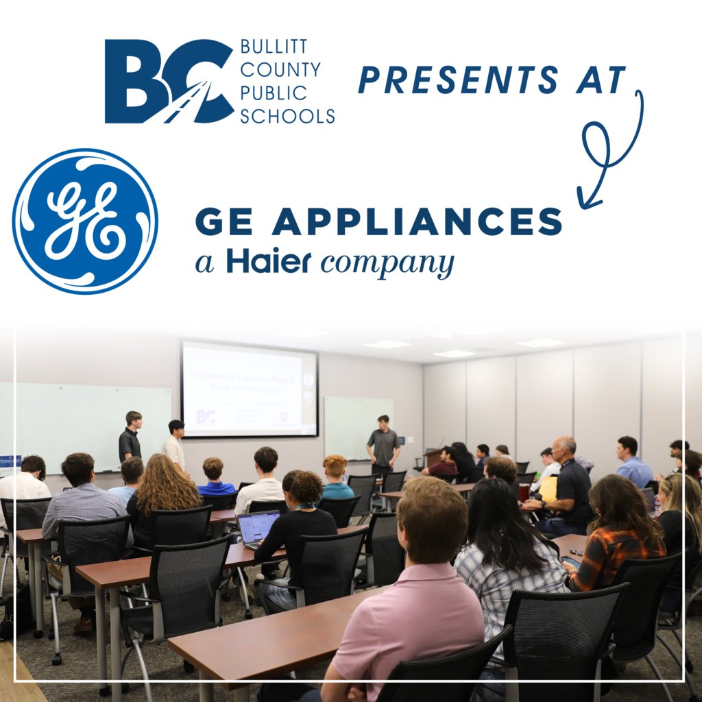 bcpsky's tweet photo. Recently, some of our student engineers presented their accessibility design projects to some folks at GE Appliances in Louisville. It was amazing to see so many of our Graduate Profile Competencies in action! #MovingForward #BCPSProactiveInnovation #BCPSInnovativeProblemSolver https://t.co/Y2Uuw9FyOn