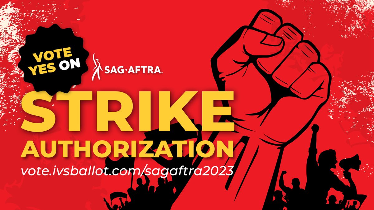 Strike authorization voting is open for eligible #sagaftramembers. Retweet to show the AMPTP that we are #SAGAFTRAstrong 💪