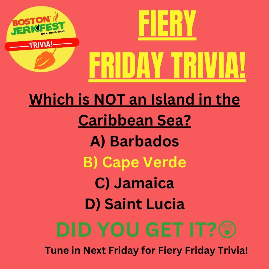 TUNE IN EVERY FRIDAY FOR FUN BOSTON JERKFEST-THEMED TRIVIA!✨ 

Test your knowledge by commenting your choice! There may be a prize for the winner with the most correct guesses!😉

Tickets: bostonjerkfest.com

#bostonjerkfest #jerkfest2023 #caribbeanfoodie #bestfoodfestival
