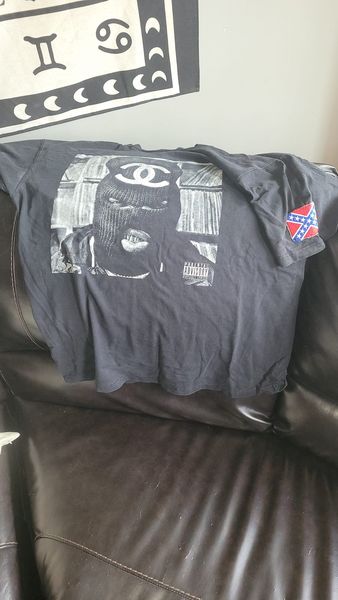 ajento's tweet photo. I wonder how much this is worth ? Og channel mask with the confederate flag patch.....the first gxfr shirt .....I've never seen this posted for re sale #GXFR #blientele #griselda #buffalokids https://t.co/3pTlzmalu7