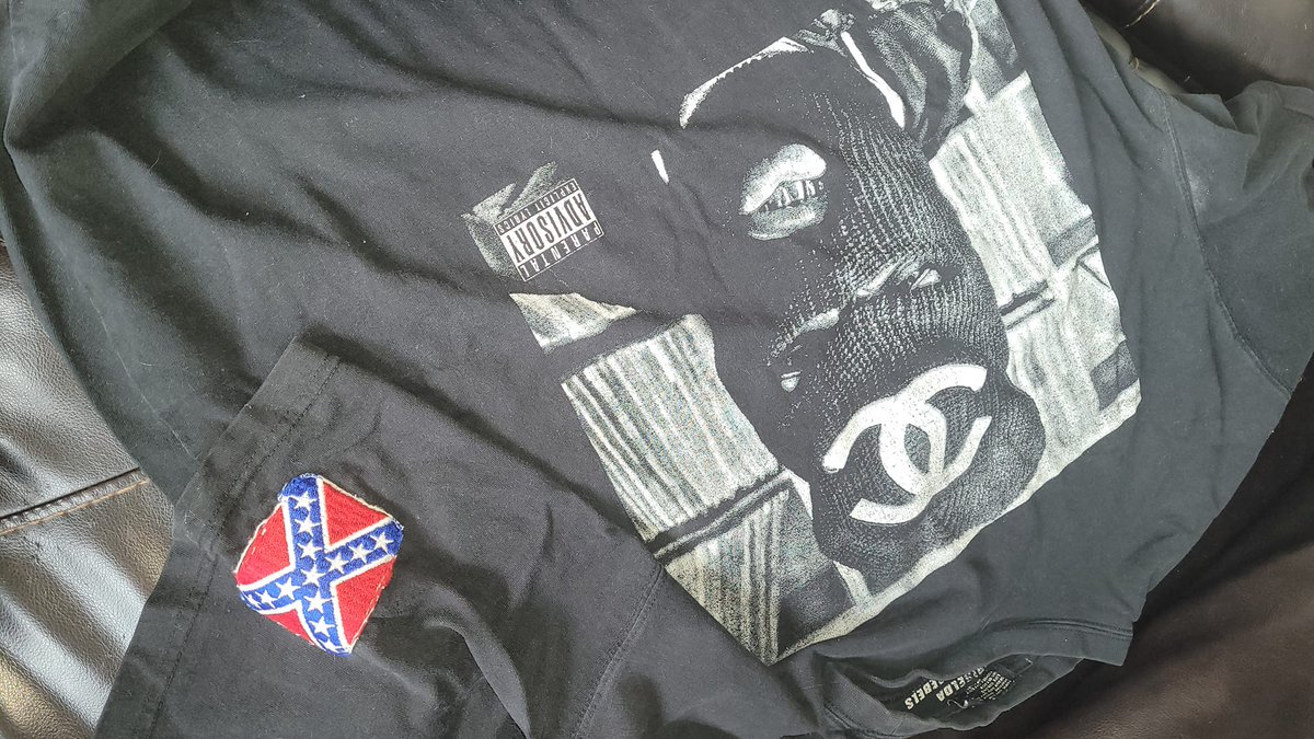 ajento's tweet photo. I wonder how much this is worth ? Og channel mask with the confederate flag patch.....the first gxfr shirt .....I've never seen this posted for re sale #GXFR #blientele #griselda #buffalokids https://t.co/3pTlzmalu7