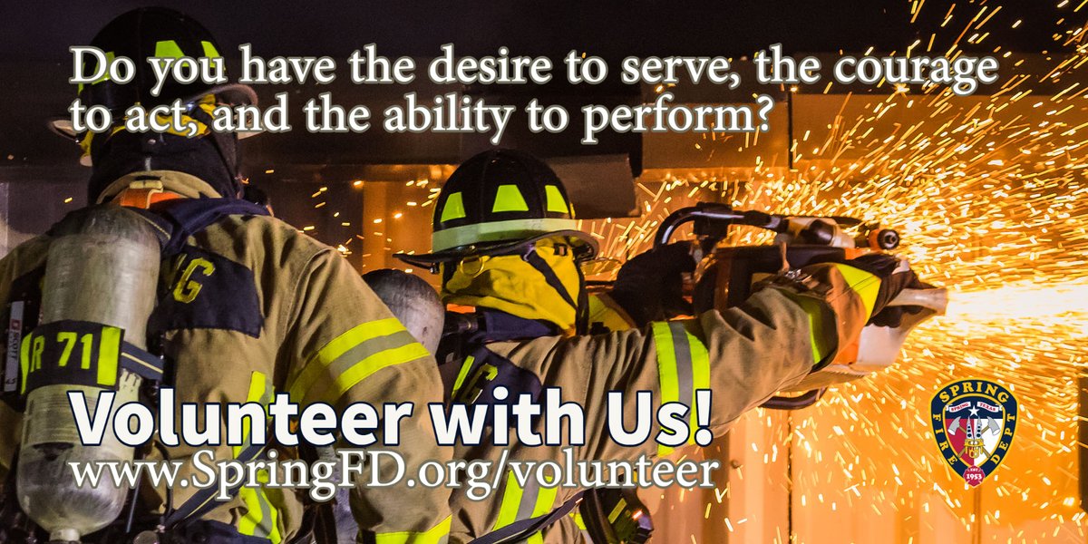 Springfdtx's tweet photo. As the weekend wraps, are you wondering what is next? How about volunteering? We train. You serve. It's that simple. Learn more at www.SpringFD,org.
Be #SpringFireProud, become a
#volunteer #firefighter! https://t.co/cFcpS4rcW1