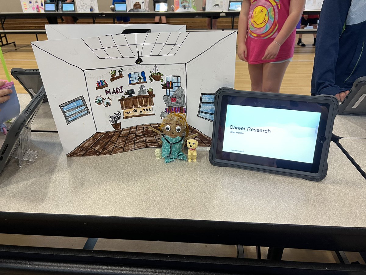 swartz_c's tweet photo. Belmont Elementary had a very creative way for their 5th graders to research careers and complete iPad presentations to the 1st graders. Check out these potato creations to attract attention! @USD_232 @BEBulldogs https://t.co/xPoC3frGHl