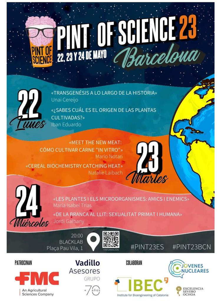 Martes 24 de mayo a las 20.00 seré ponente en este evento de divulgacion cientifica #pintofscience #pint23bcn.  Hablaré sobre el #planetatierra, #agricolturacellular y #carnecultivada. Os espero con #cerveza y #ciencia. 

@BlackLabBCN pub en la Barceloneta
