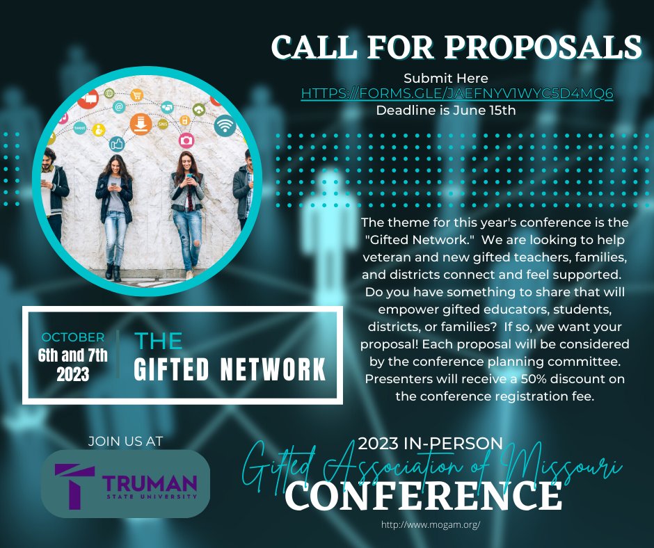 Our call for proposals is open!  We'd love for you to help us build our Gifted Network by sharing your knowledge and expertise with us.  Visit  docs.google.com/forms/d/e/1FAI… submit your proposals!