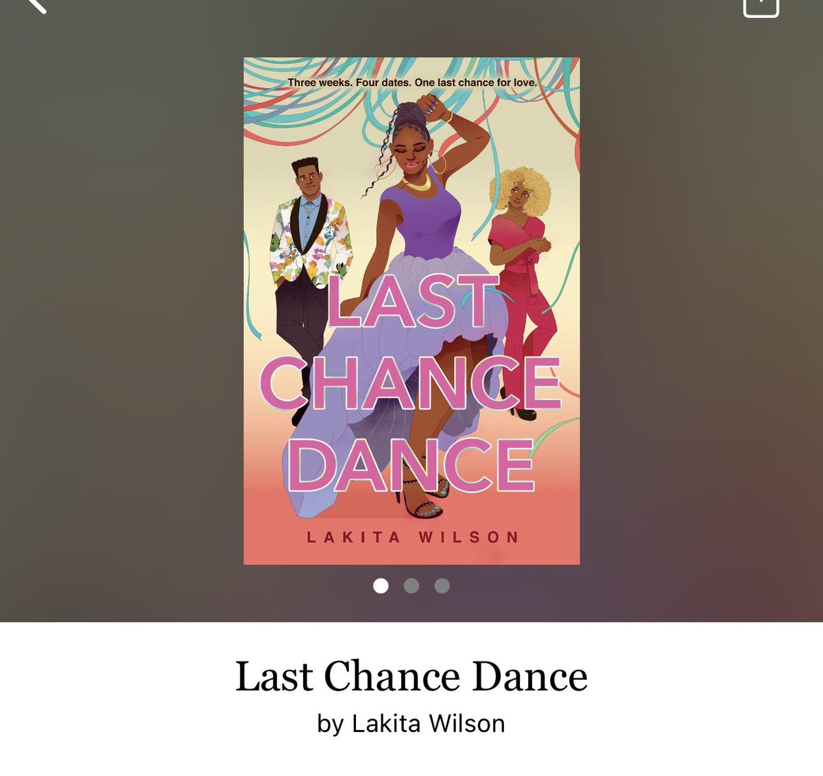 Last Chance Dance by Lakita Wilson 

#LastChanceDance by #LakitaWilson #4829 #36chapters #336pages #April2023 #372of400 #Audiobook #78for20 #8hourAudiobook #leilaAndTre #clearingoffreadingshelves #whatsNext #readitquick