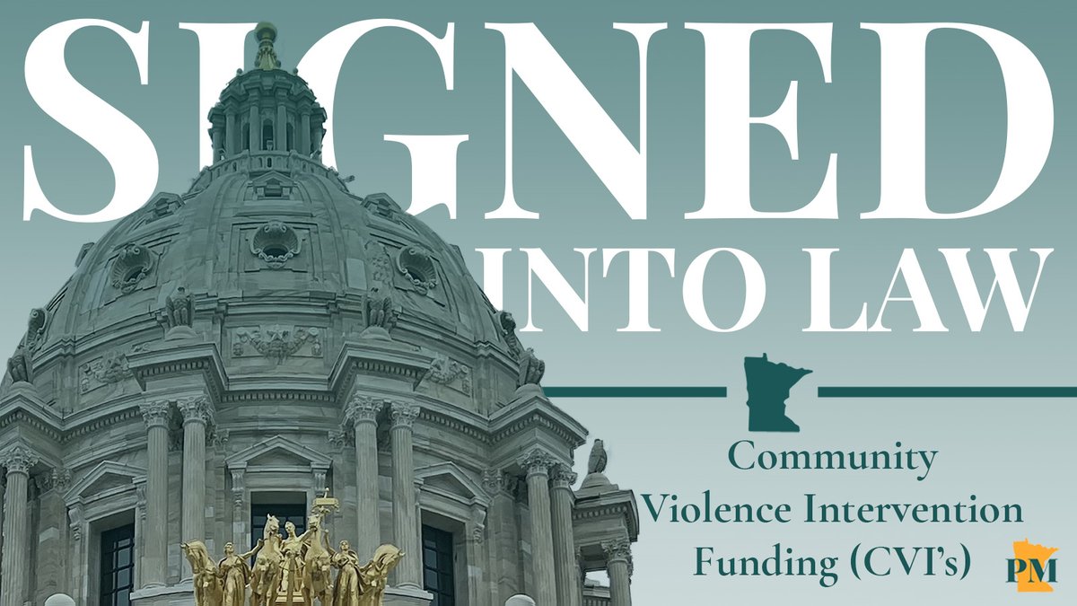 Community Violence Intervention programs engage directly with the people, groups, and situations at highest risk for being involved with gun violence.

Thank you <a href="/GovTimWalz/">Governor Tim Walz</a> for signing funding for these programs into law. #mnleg