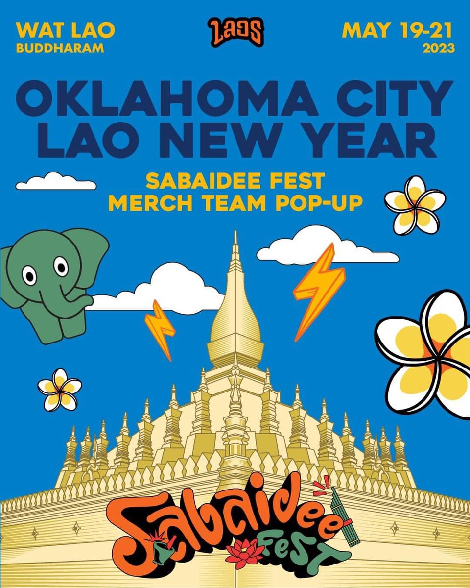 Catch the Sabaidee Fsst merch team at the Lao temple in Oklahoma City today to Sunday! #sabaideefesttour #merchteam #sabaideefest #okc