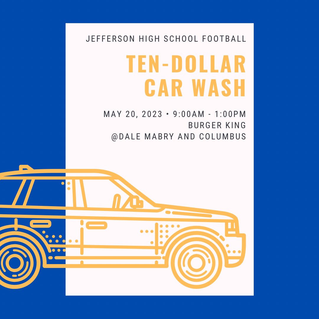 Jefferson Football (@jboys_football) on Twitter photo Calling all Dragons! Come out and support our Football Program TOMORROW for our May Car Wash event.
GO BIG BLUE!!!!
<a href="/tampajhs/">TampaJHS</a> <a href="/jhsmagnet/">Jefferson High School Magnet Academies</a> <a href="/CoachMidulla/">Joe Midulla</a> <a href="/MsC_JHS/">Ms. C</a> Calling all Dragons! Come out and support our Football Program TOMORROW for our May Car Wash event.
GO BIG BLUE!!!!
<a href="/tampajhs/">TampaJHS</a> <a href="/jhsmagnet/">Jefferson High School Magnet Academies</a> <a href="/CoachMidulla/">Joe Midulla</a> <a href="/MsC_JHS/">Ms. C</a>
