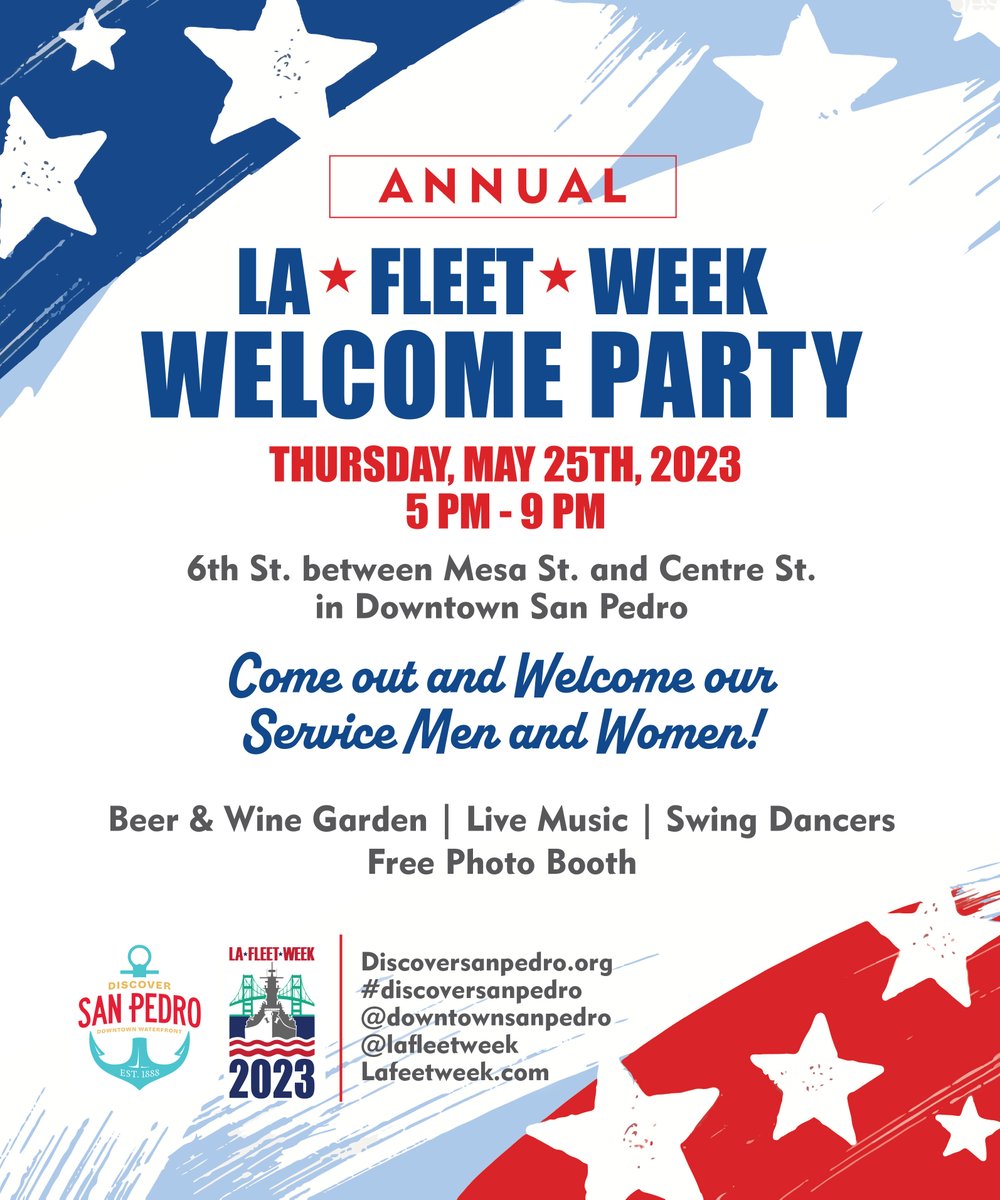 PortofLA's tweet image. The Port of Los Angeles is proud to sponsor TWO opportunities for you to welcome the @USNavy, @USMC and @USCG for #LAFleetWeek2023! Join us for the San Pedro Welcome Party on Thursday, May 25 and Wilmington Welcome Reception on Friday, May 26. lafleetweek.com
