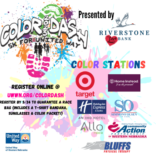 uwwestne's tweet photo. The United Way Color Dash presented by Riverstone Bank has seven color stations sponsors plus Riverstone Bank splashes you with color twice! A huge thank you to all our sponsors who are key to making this a great event for United Way!
Register at https://t.co/fvK0NKA7Vc
#uwwn https://t.co/D8uu0a2t5v