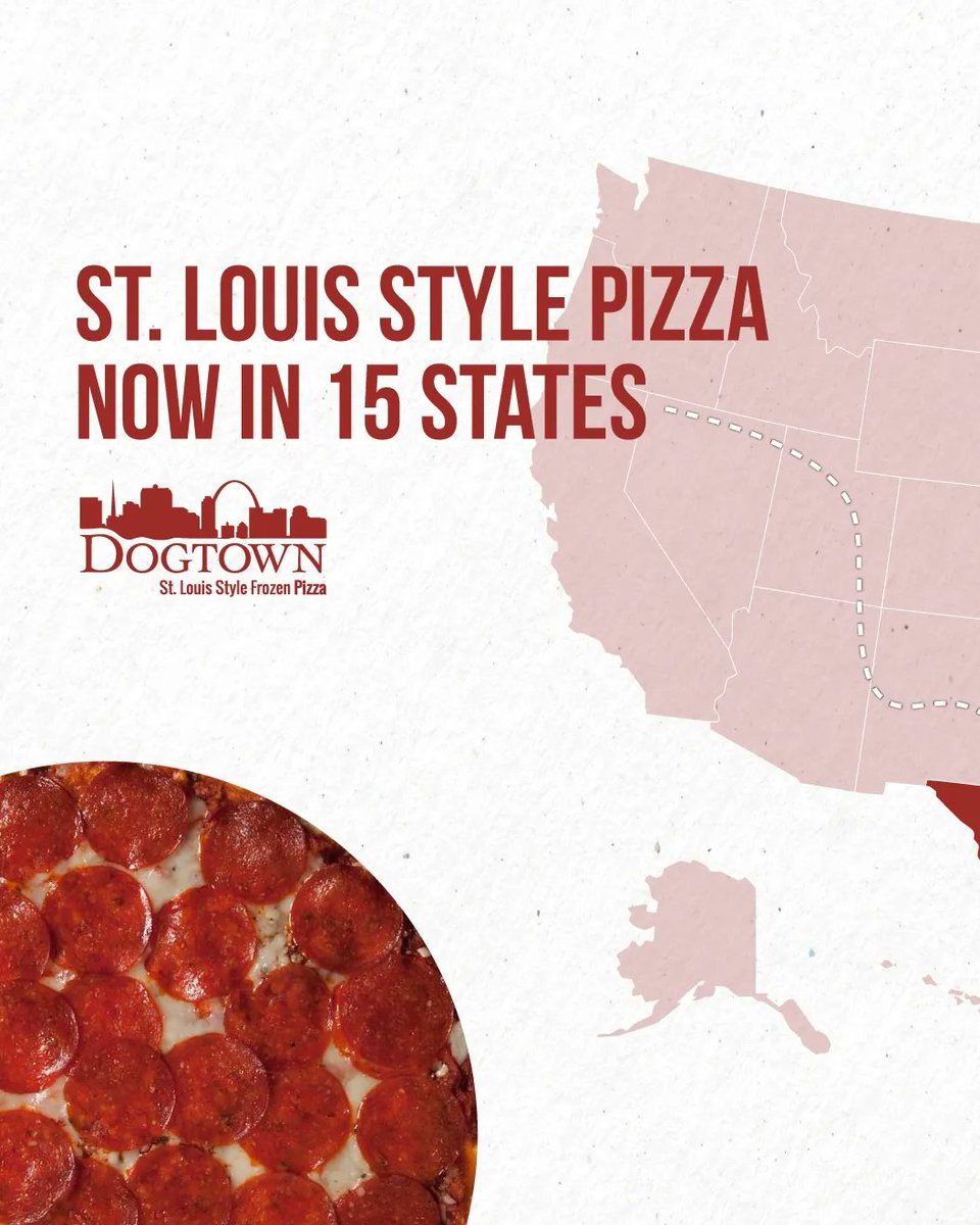 Dogtownpizzas's tweet photo. From the Lou to YOU🚀🍕

Dogtown Pizza is now available in 15 states! Check the store locator on our website and see where you can grab everyone's favorite St. Louis Style pizza: https://t.co/GkmcJgyhP9

#StLouisStyle #ThinandCrispy #CreamyCheese #FrozenPizza https://t.co/ySdZs5WweD