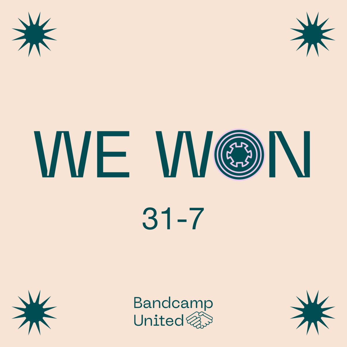 We at Bandcamp United are happy to announce that we’ve won our union, 31 to 7! We’re excited to work with leadership to build a better Bandcamp! Thank you all for your support throughout this process, and in the future.