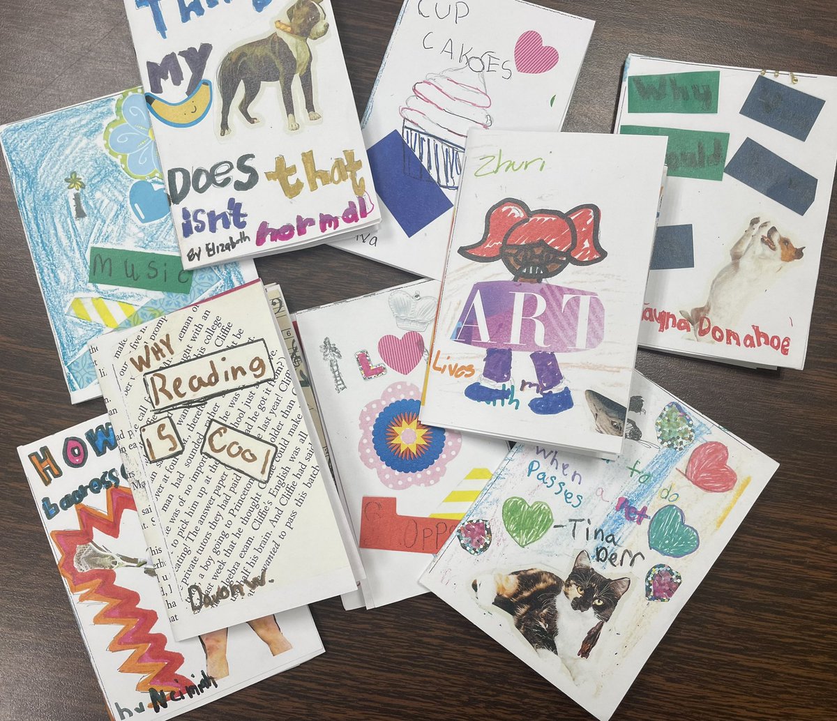 kellprice14's tweet photo. A zine is a small self made book with images cute from magazines that tell a small story. These 5th graders from @mikekucz class @Sandalwood_BCPS created these masterpieces. Check out their amazing work. #zine #ziners In love with these and the creativity. https://t.co/20shUwzqAI